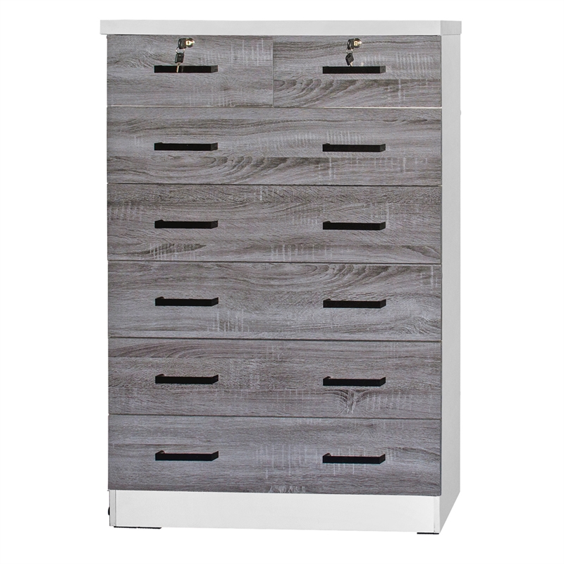 Pemberly Row 7 Drawer Chest Wooden Dresser in Gray & White Finish