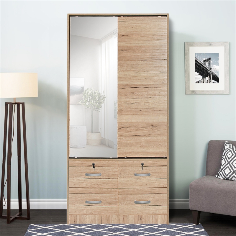 Pemberley Row Engineered Wood Natural Oak Armoire Rectangular Freestanding 36.5
