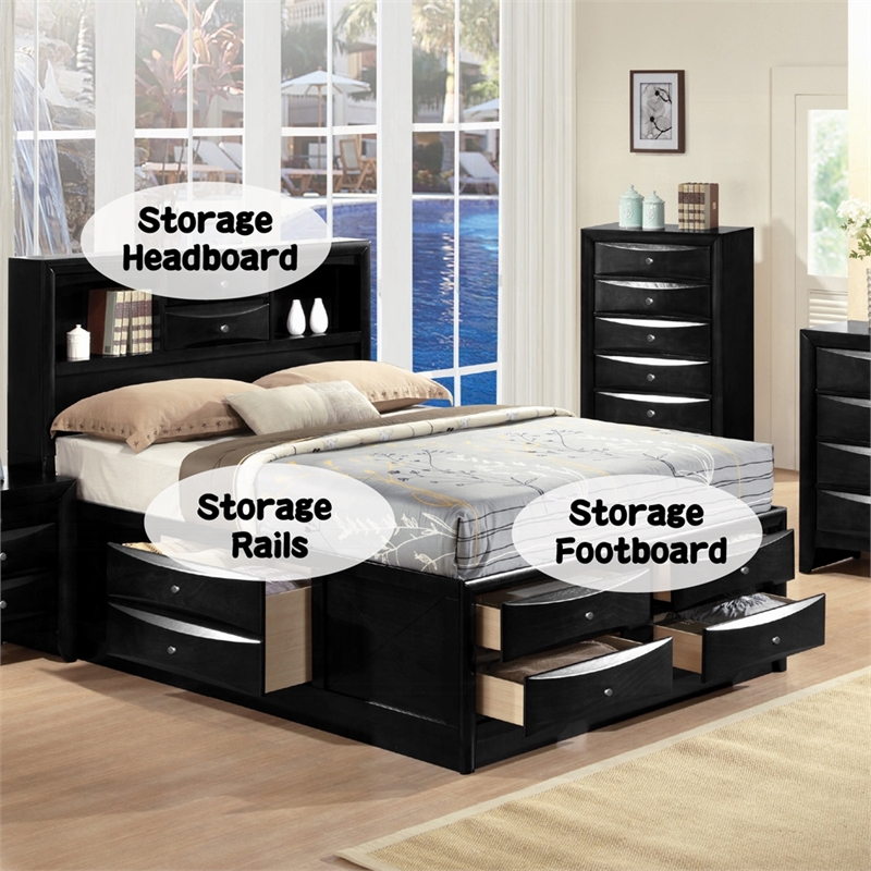 Pemberly Row Transitional Metal Queen Storage Bed in Black Finish