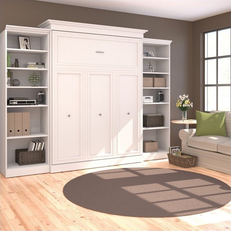 Pemberly Row Wood Queen Murphy Bed with 2 Closet Organizers in White