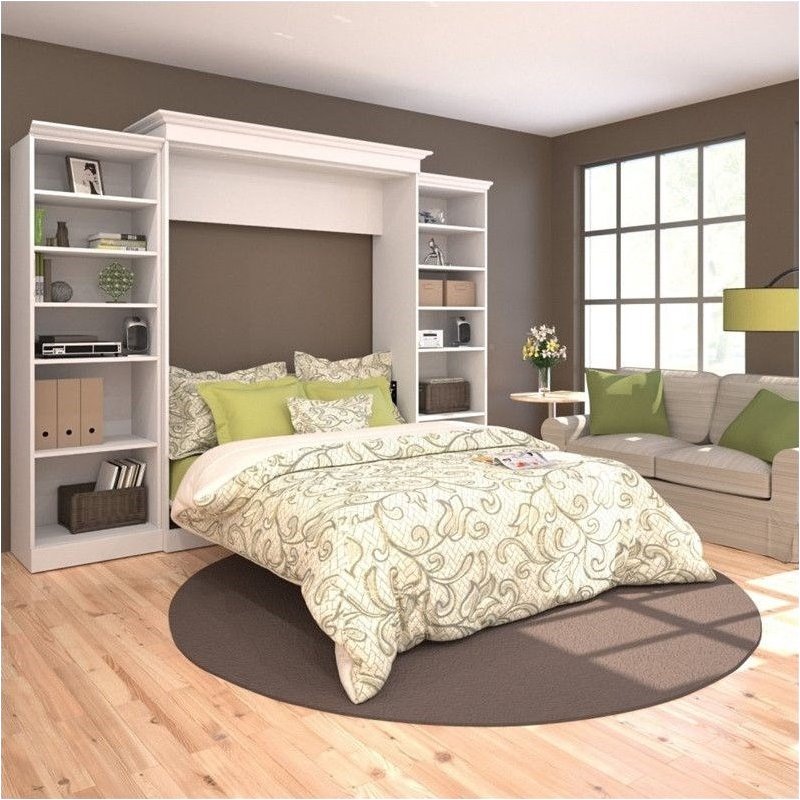 Pemberly Row Wood Queen Murphy Bed with 2 Closet Organizers in White