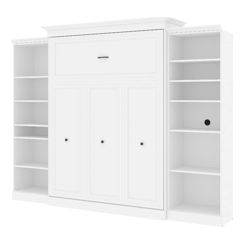 Pemberly Row Wood Queen Murphy Bed with 2 Closet Organizers in White