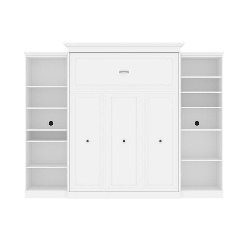 Pemberly Row Wood Queen Murphy Bed with 2 Closet Organizers in White