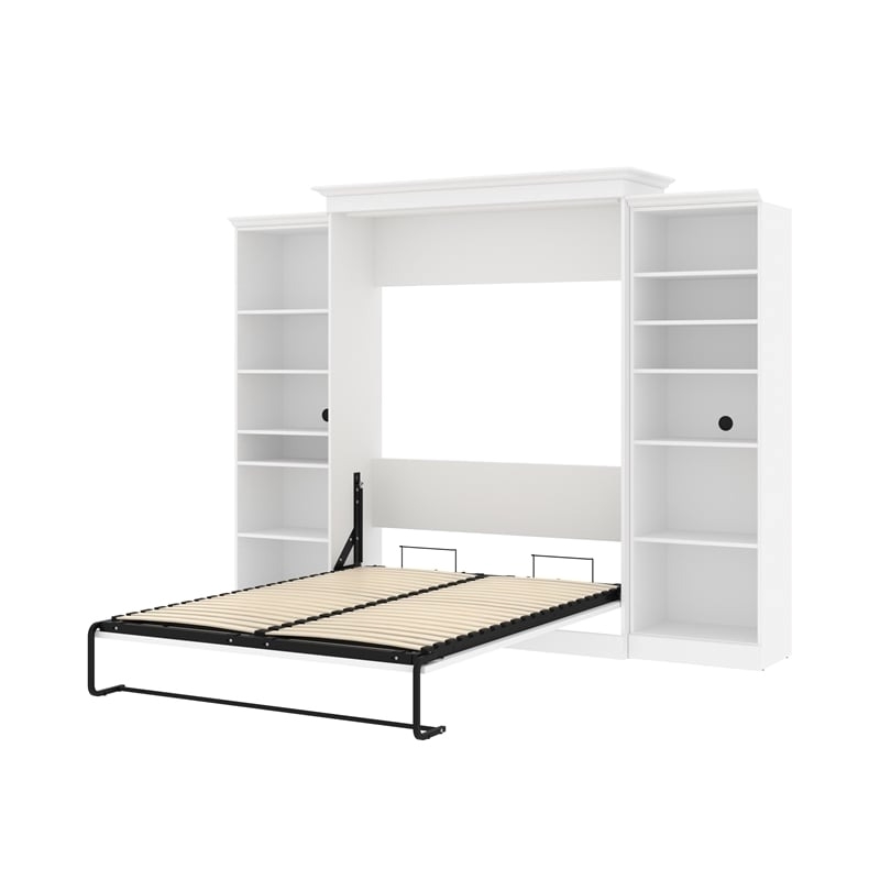 Pemberly Row Wood Queen Murphy Bed with 2 Closet Organizers in White