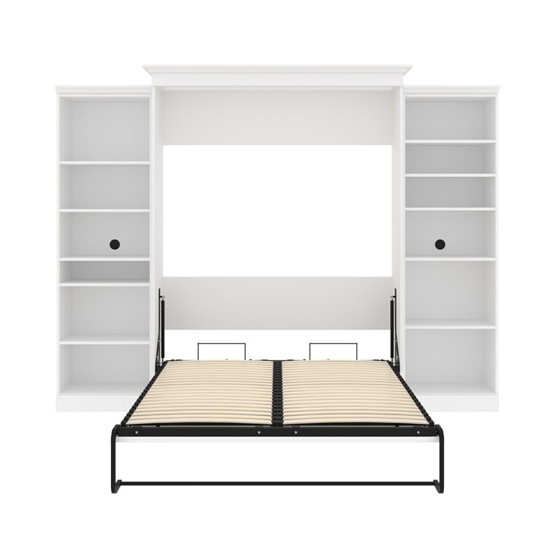 Pemberly Row Wood Queen Murphy Bed with 2 Closet Organizers in White