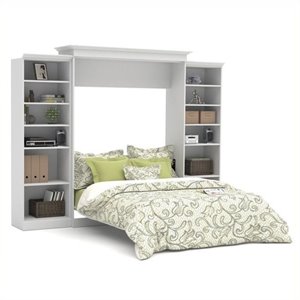 Pemberly Row Wood Queen Murphy Bed with 2 Closet Organizers in White