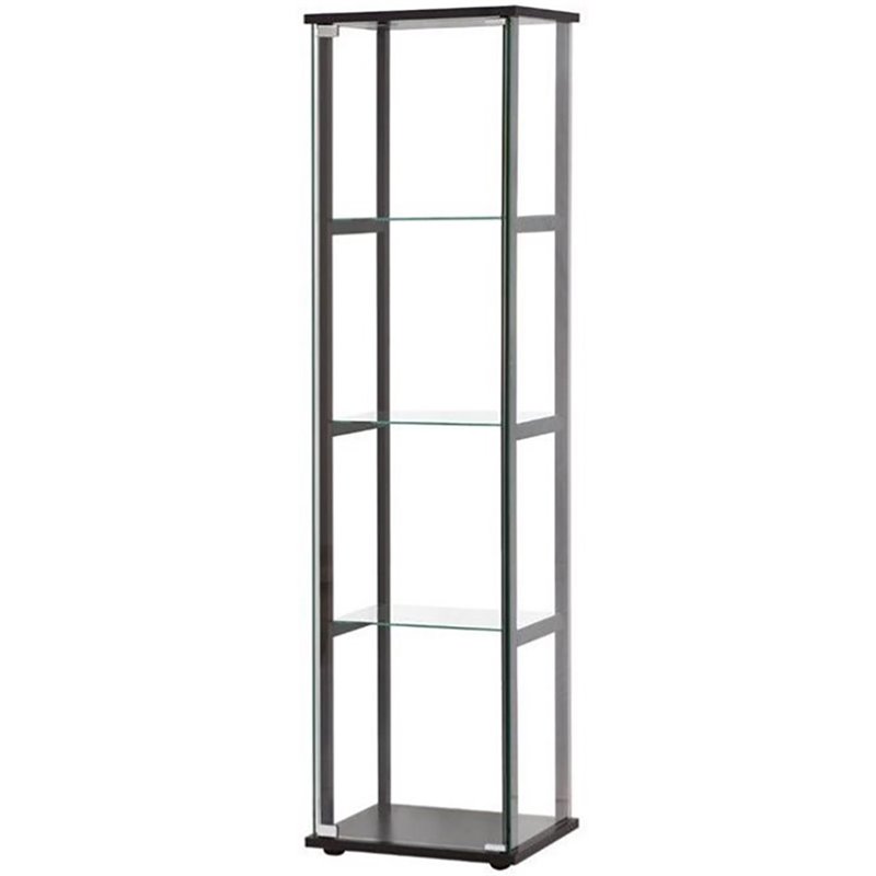 Pemberly Row Contemporary Wood 4 Shelf Glass Curio Cabinet in Black
