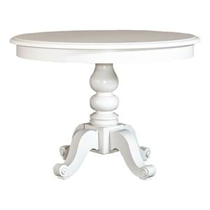 Pemberly Row Transitional Wood Top Round Pedestal Dining Table in White