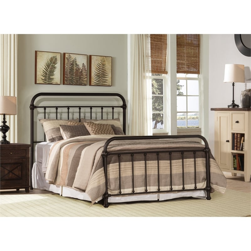Pemberly Row Farmhouse Queen Metal Spindle Panel Bed in Dark Bronze