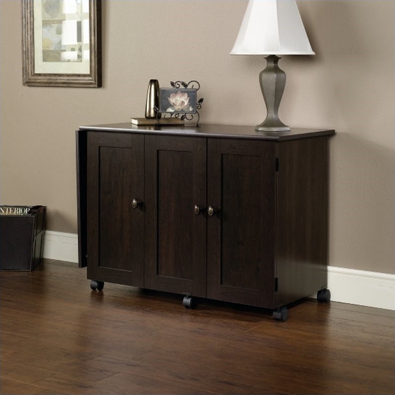 Pemberly Row Engineered Wood Craft and Mobile Sewing Cart in Cinnamon Cherry