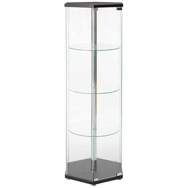 Pemberly Row Hexagonal Contemporary Glass Curio Cabinet in Black