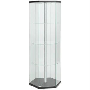 pemberly row contemporary glass hexagonal curio cabinet in black and chrome