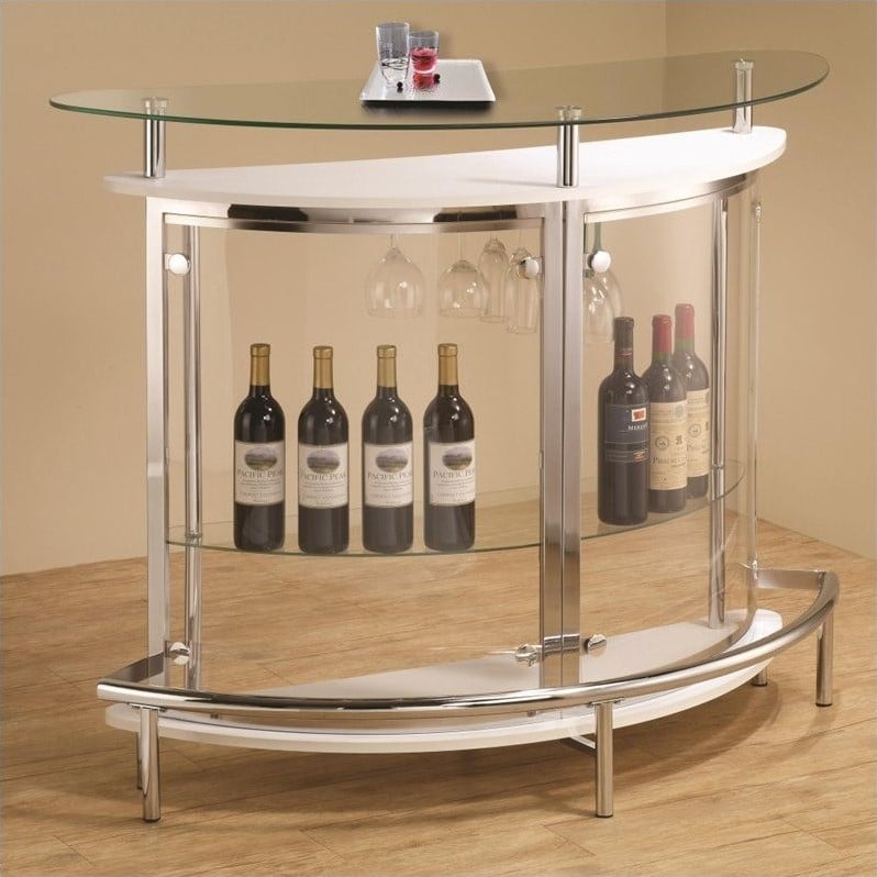 Pemberly Row Contemporary Home Bar Unit with Clear Acrylic Front in White