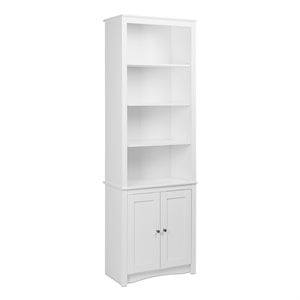 Pemberly Row Tall 6 Shelf Bookcase with 2 Shaker Doors in White