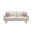 Pemberly Row Beige Linen Fabric Sofa with Square Arms and 2 Throw Pillows
