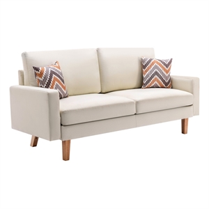 pemberly row linen fabric sofa with square arms and 2 throw pillows