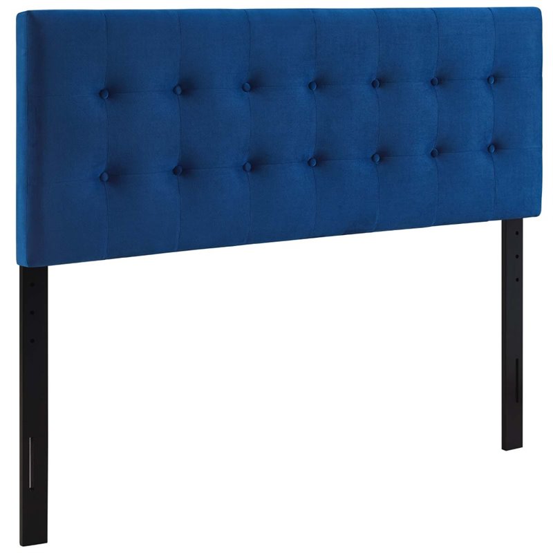 Pemberly Row Modern Fabric Blue Biscuit Tufted Velvet Full Headboard