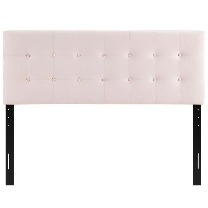 Pemberly Row Modern Fabric Biscuit Tufted Velvet Queen Headboard in Pink