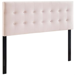 Pemberly Row Modern Fabric Biscuit Tufted Velvet Queen Headboard in Pink