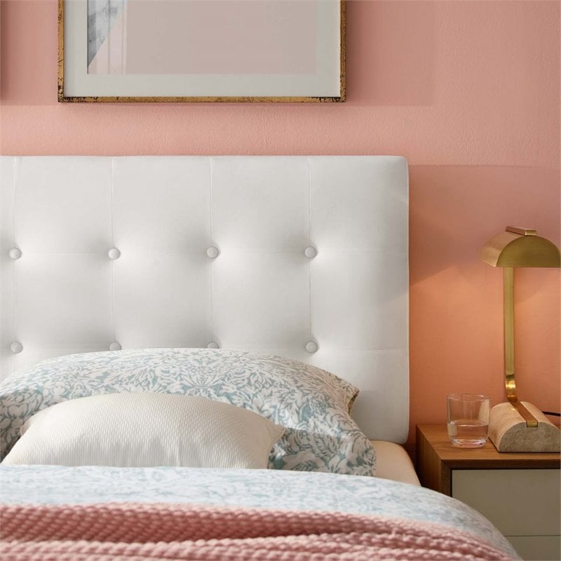 Pemberly Row Modern Fabric Biscuit Tufted Velvet Queen Headboard in White