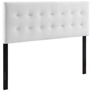 Pemberly Row Modern Fabric Biscuit Tufted Velvet Queen Headboard in White