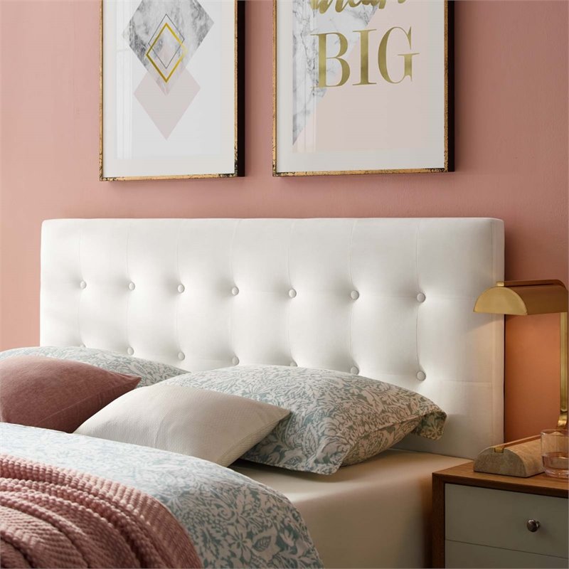 Pemberly Row Modern Fabric Biscuit Tufted Velvet King Headboard in White