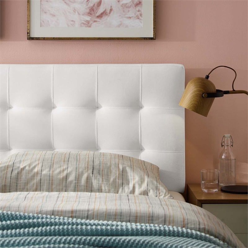 Pemberly Row Modern Fabric Biscuit Tufted Velvet Queen Headboard in White