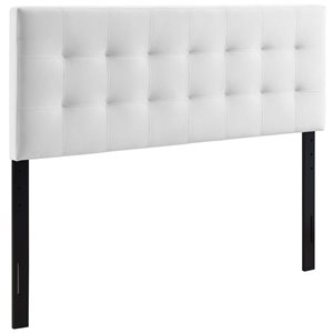 Pemberly Row Modern Fabric Biscuit Tufted Velvet Queen Headboard in White