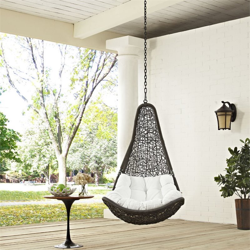 Pemberly Row Modern Metal Patio Swing Chair with Fabric in Gray/White