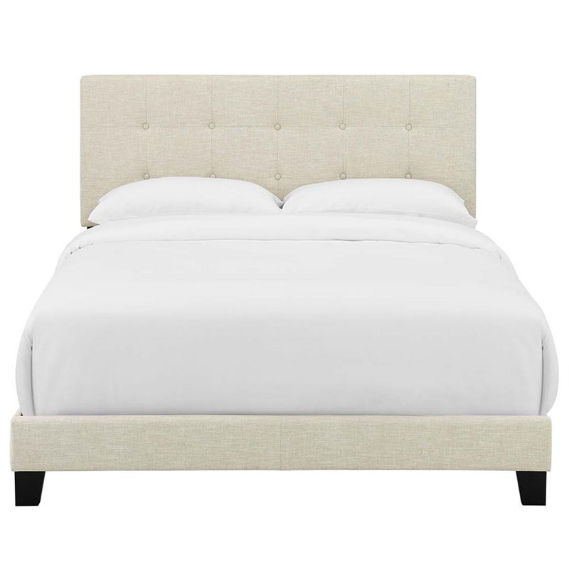 Pemberly Row Modern Wood Tufted King Panel Bed in Beige Finish