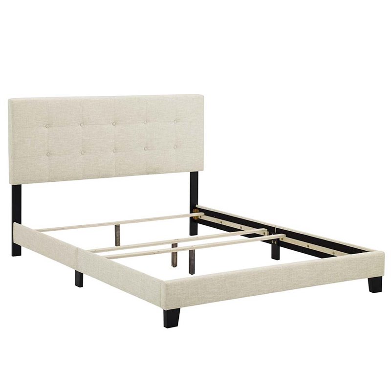 Pemberly Row Modern Wood Tufted King Panel Bed in Beige Finish