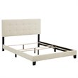 Pemberly Row Modern Wood Tufted King Panel Bed in Beige Finish