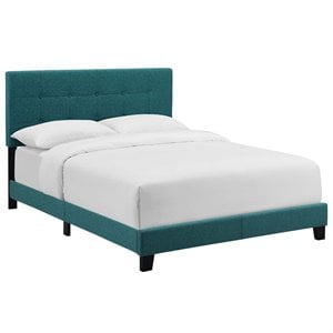 Pemberly Row Modern Upholstered Tufted Full Panel Bed in Blue