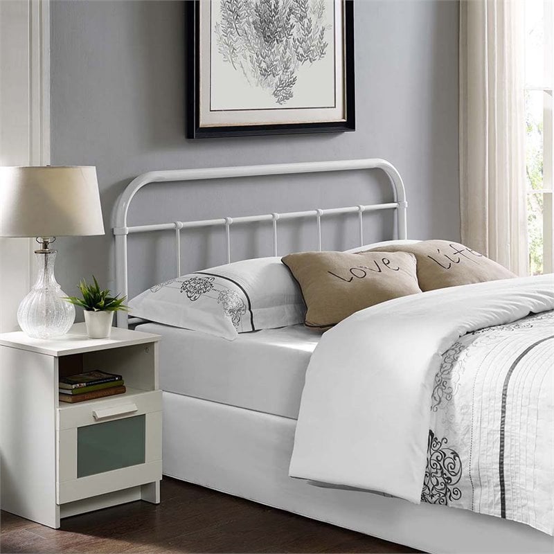 Pemberly Row Modern Full Metal Spindle Headboard in White Finish