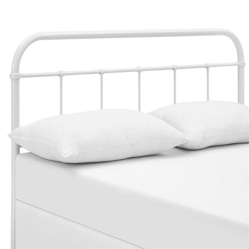 Pemberly Row Modern Full Metal Spindle Headboard in White Finish