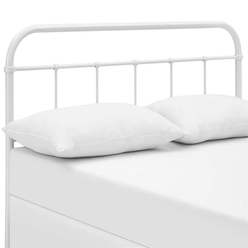 Pemberly Row Modern Queen Metal Spindle Headboard in White Finish