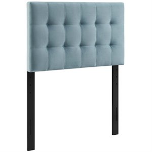 Pemberly Row Modern Fabric Biscuit Tufted Velvet Twin Headboard in Light Blue