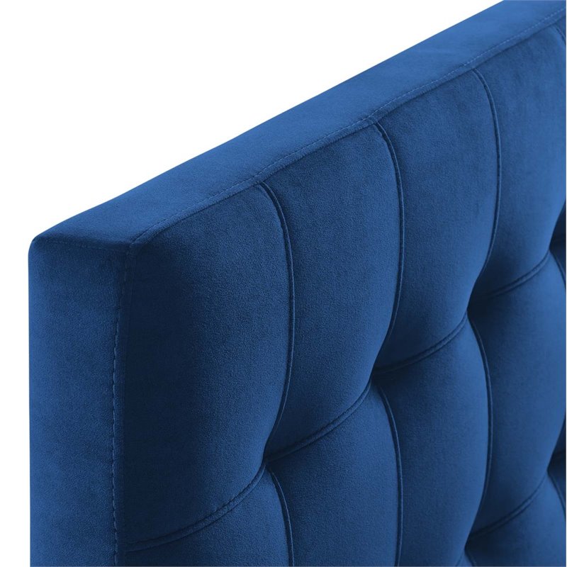 Pemberly Row Modern Fabric Blue Biscuit Tufted Velvet Twin Headboard