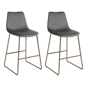 Pemberly Row  26.4&quot Velvet Fabric Counter Stools in Gray (Set of 2)