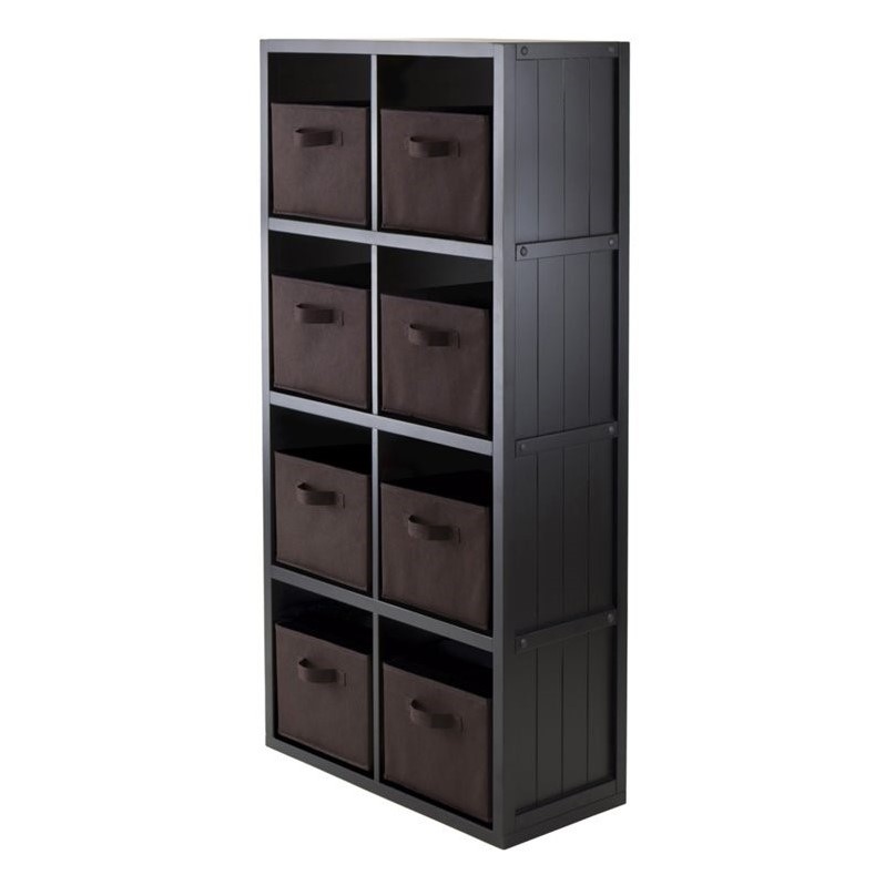 Pemberly Row 9-Piece Modern Wood Storage Cabinet with 8 Baskets in Black