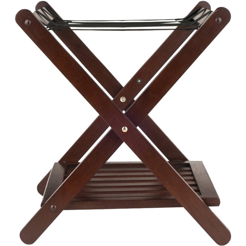 Pemberly Row Transitional Solid Wood Luggage Rack with Shelf in Cappuccino
