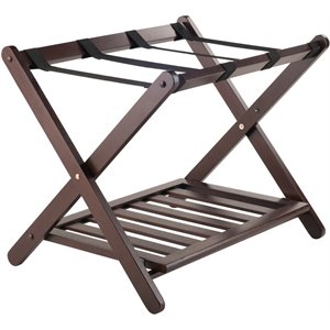 Pemberly Row Transitional Solid Wood Luggage Rack with Shelf in Cappuccino