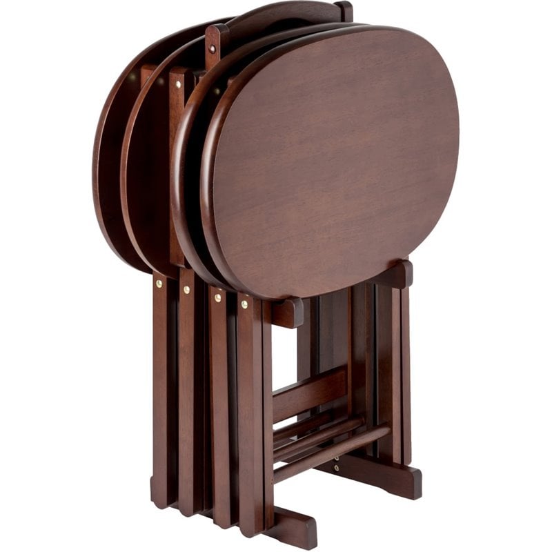 Pemberly Row 5-Piece Transitional Solid Wood Snack Table Set in Cappuccino