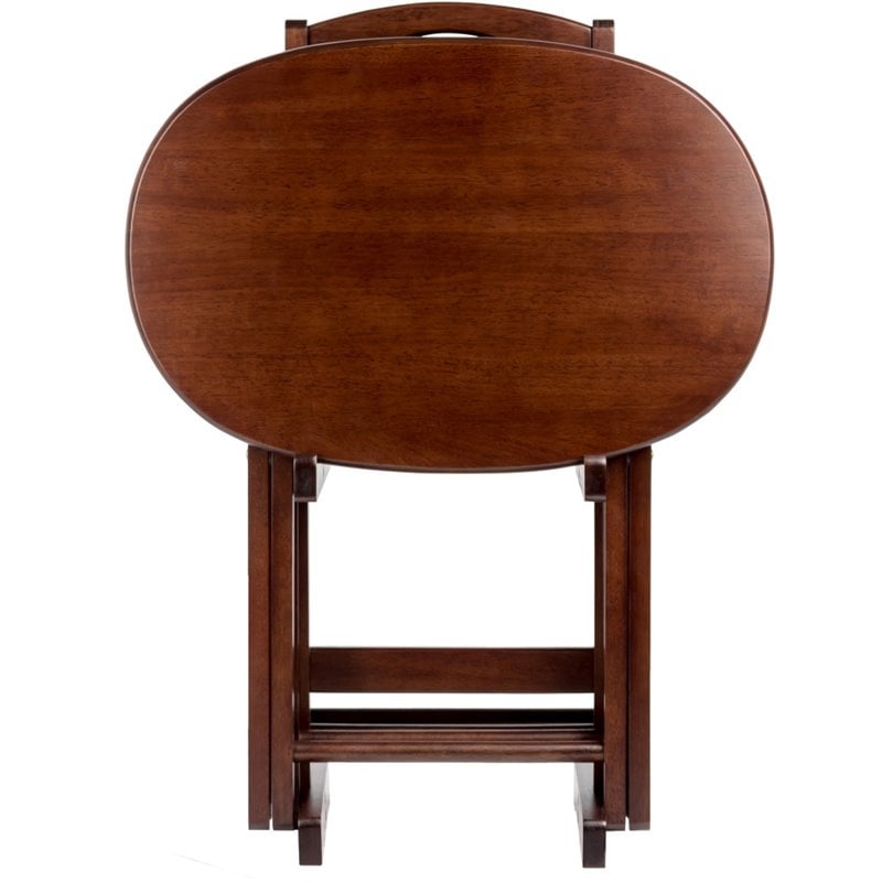 Pemberly Row 5-Piece Transitional Solid Wood Snack Table Set in Cappuccino