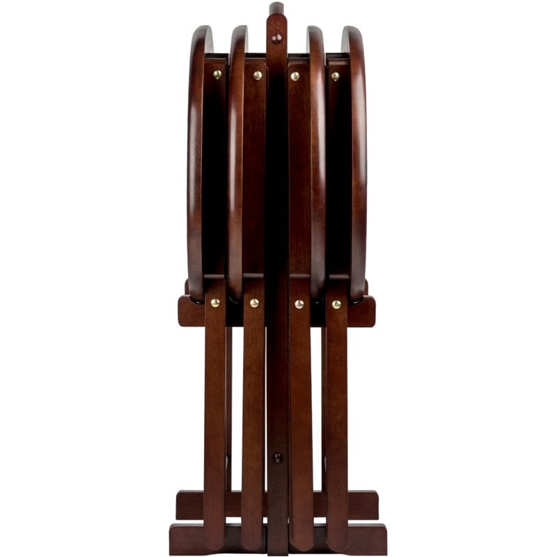 Pemberly Row 5-Piece Transitional Solid Wood Snack Table Set in Cappuccino