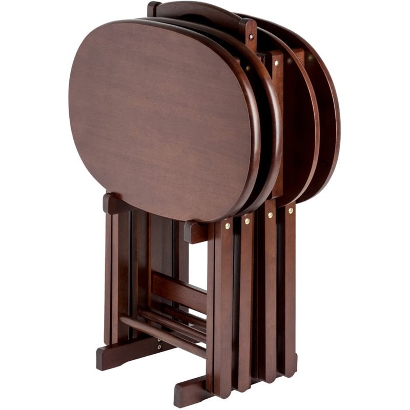 Pemberly Row 5-Piece Transitional Solid Wood Snack Table Set in Cappuccino