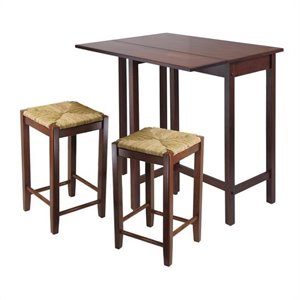 pemberly row transitional wood brown 3 piece drop leaf dining set
