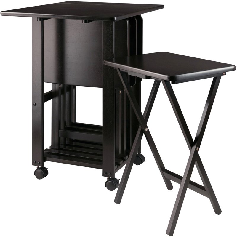 Pemberly Row 5-Piece Transitional Solid Wood Snack Tray Set in Coffee