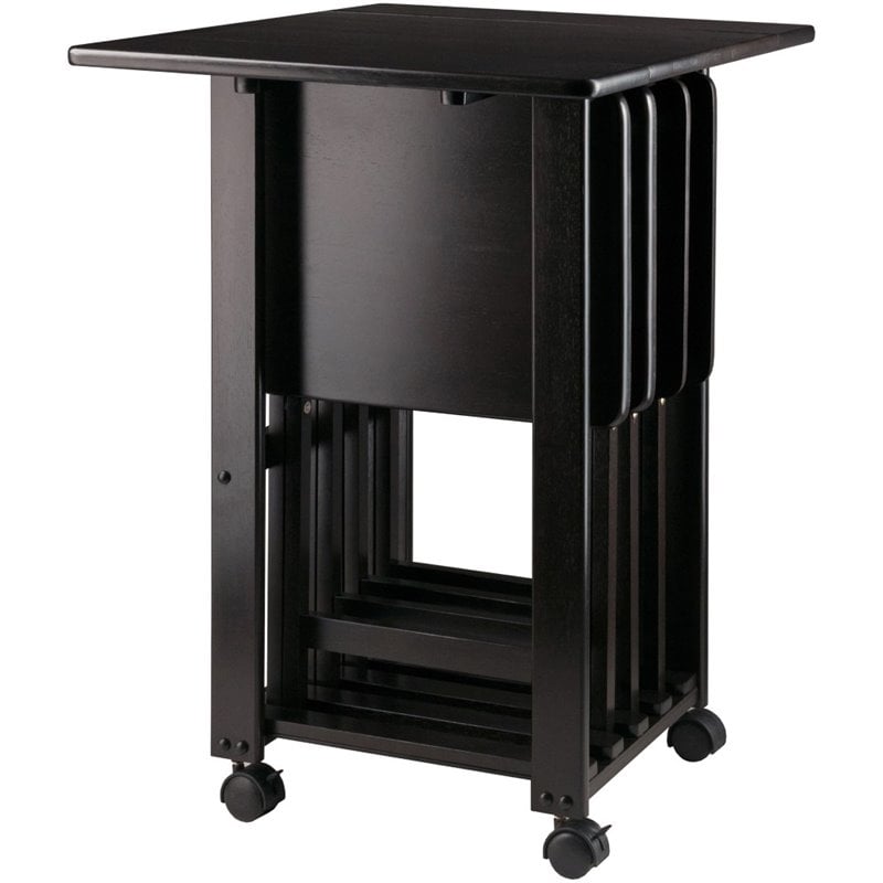 Pemberly Row 5-Piece Transitional Solid Wood Snack Tray Set in Coffee