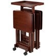 Pemberly Row 6-Piece Transitional Solid Wood Snack Table Set in Walnut